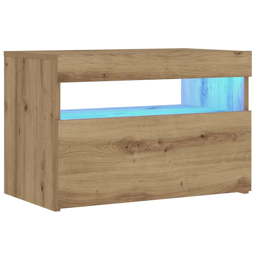 Nachtkastje met LED 60x35x40 cm bewerkt hout artisanaal eiken