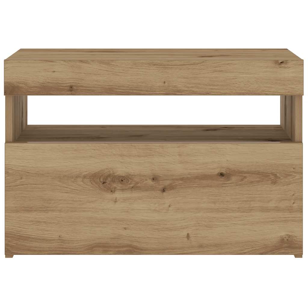 Nachtkastje met LED 60x35x40 cm bewerkt hout artisanaal eiken