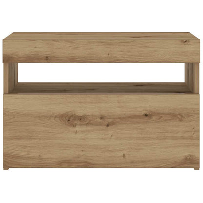 Nachtkastje met LED 60x35x40 cm bewerkt hout artisanaal eiken