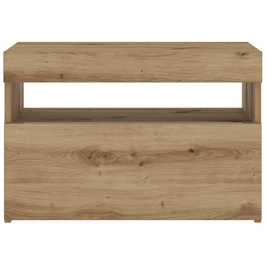 Nachtkastje met LED 60x35x40 cm bewerkt hout artisanaal eiken