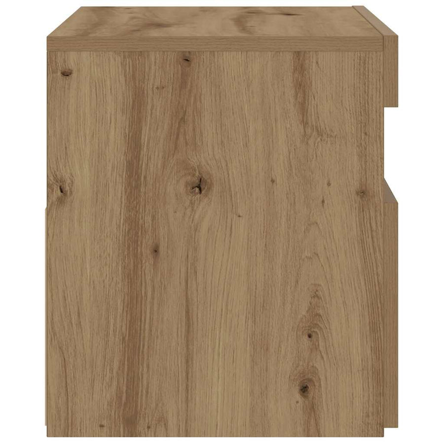 Nachtkastje met LED 60x35x40 cm bewerkt hout artisanaal eiken