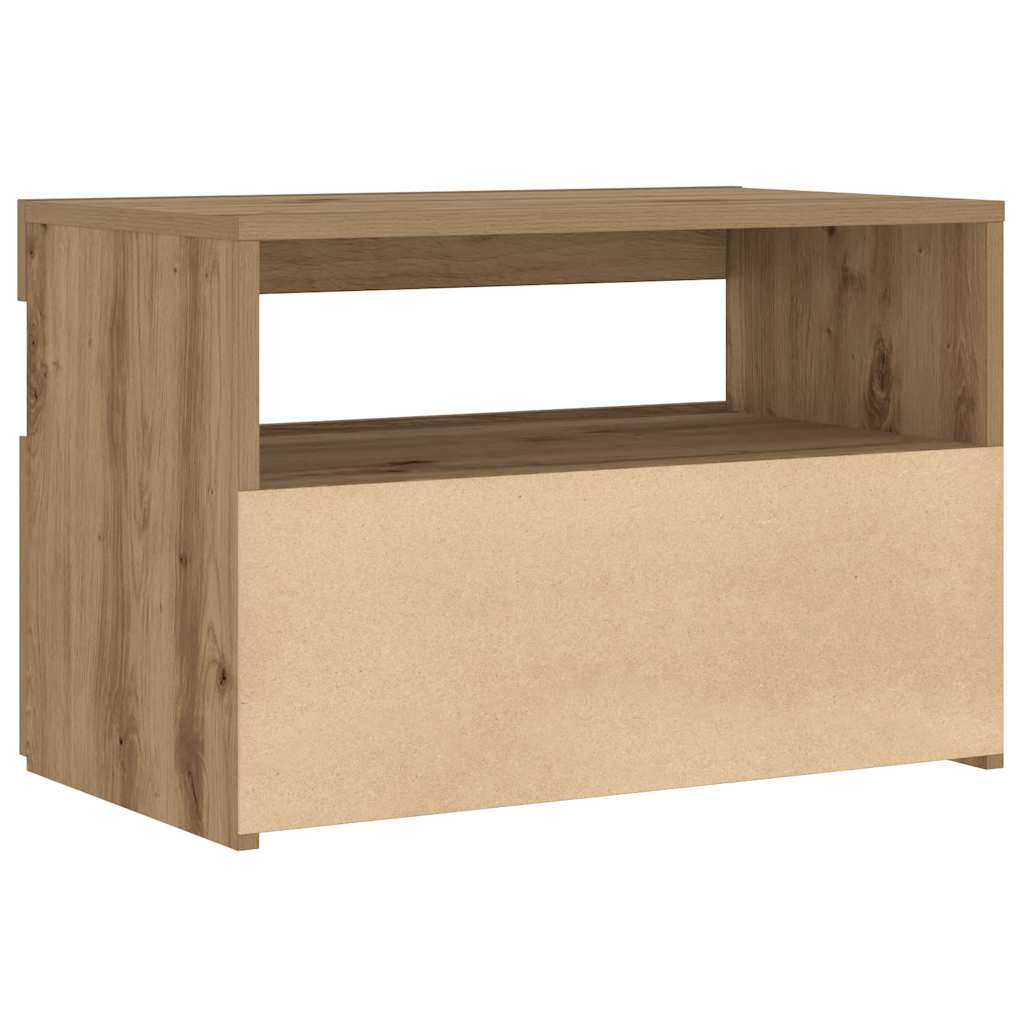 Nachtkastje met LED 60x35x40 cm bewerkt hout artisanaal eiken