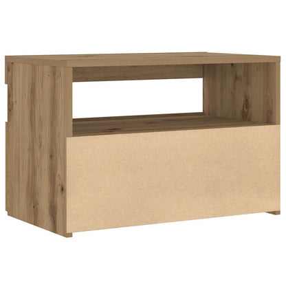Nachtkastje met LED 60x35x40 cm bewerkt hout artisanaal eiken