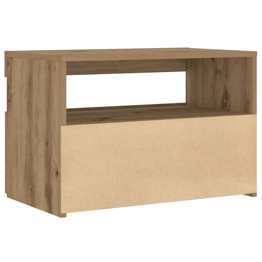 Nachtkastje met LED 60x35x40 cm bewerkt hout artisanaal eiken