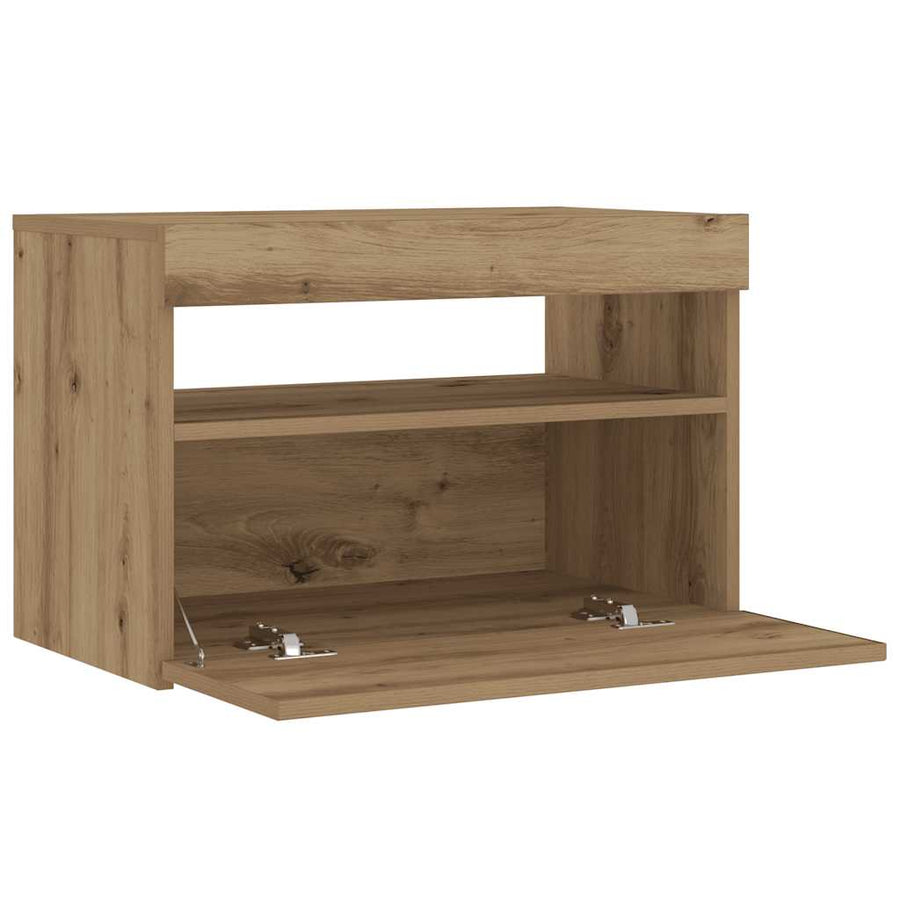 Nachtkastje met LED 60x35x40 cm bewerkt hout artisanaal eiken