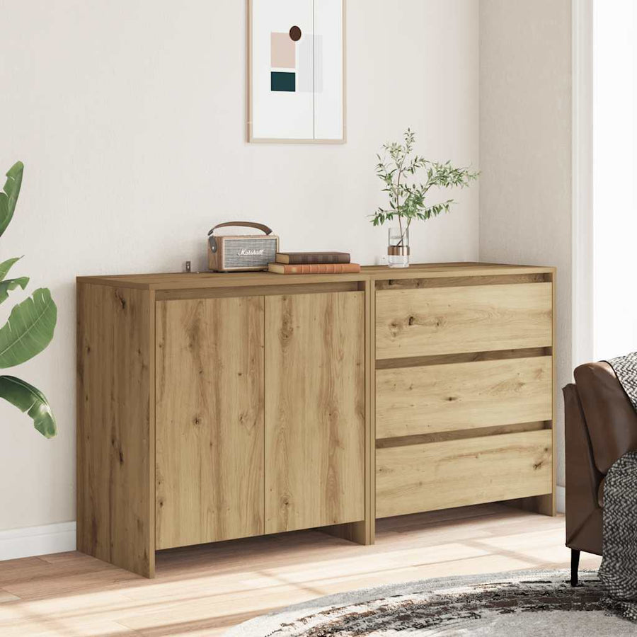 2-delige Dressoirs bewerkt hout artisanaal eikenkleur