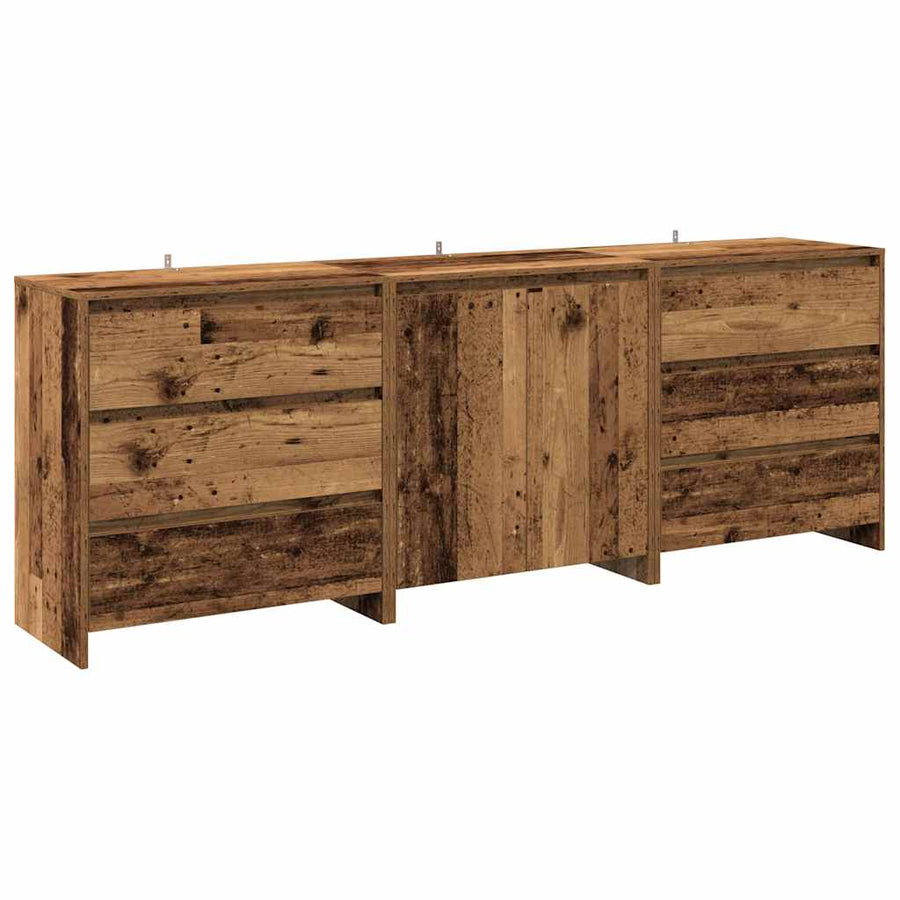 3-delige Dressoirs bewerkt hout oud houtkleurig