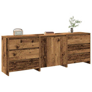 Dressoir 3-delig bewerkt hout oud houtkleurig