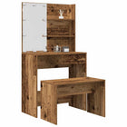 Dressing table set with LED lighting processed wood vintage wood-colored