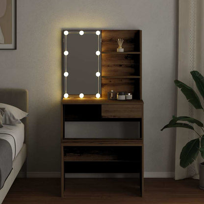 Kaptafelset Met Led-Verlichting Bewerkt Hout Artisanaal Eiken 74.5 x 40 x 141 cm