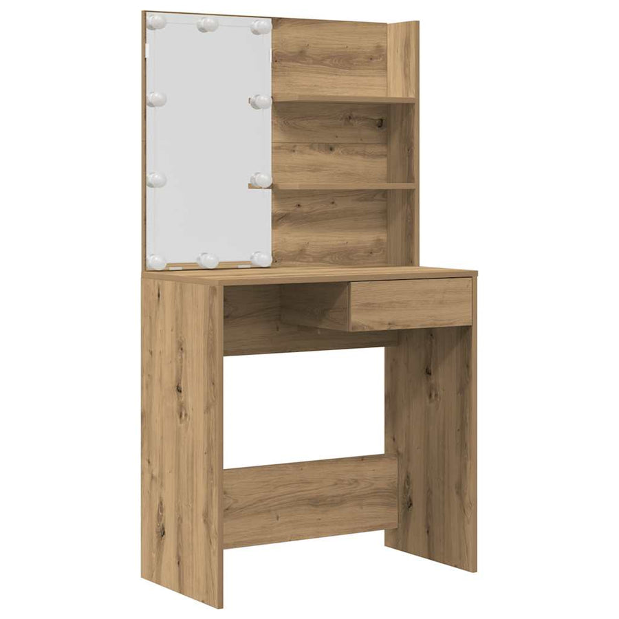 Kaptafelset Met Led-Verlichting Bewerkt Hout Artisanaal Eiken 74.5 x 40 x 141 cm
