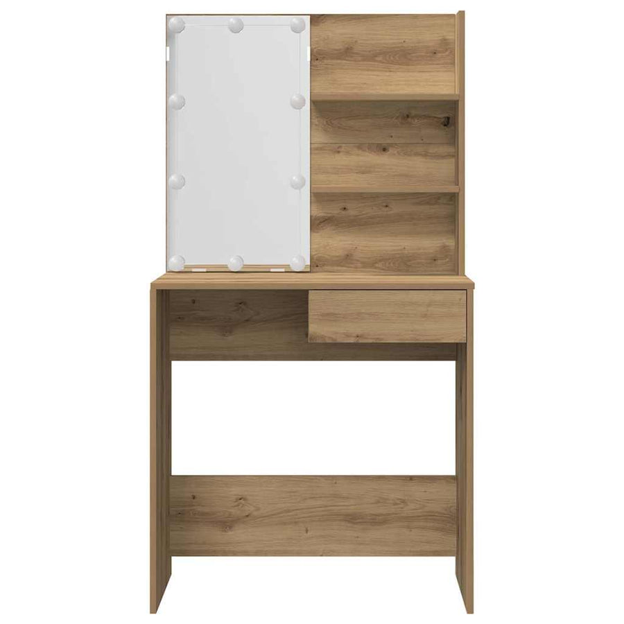 Kaptafelset Met Led-Verlichting Bewerkt Hout Artisanaal Eiken 74.5 x 40 x 141 cm