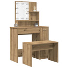Dressing table set with LED lighting processed wood vintage wood-colored