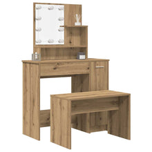 Kaptafelset Met Led-Verlichting Bewerkt Hout Artisanaal Eiken 86.5 x 35 x 136 cm