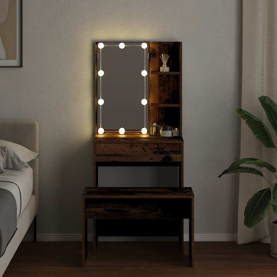 Kaptafelset met LED-verlichting bewerkt hout oud houtkleurig
