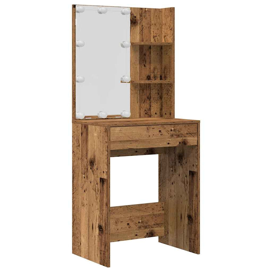 Kaptafelset met LED-verlichting bewerkt hout oud houtkleurig