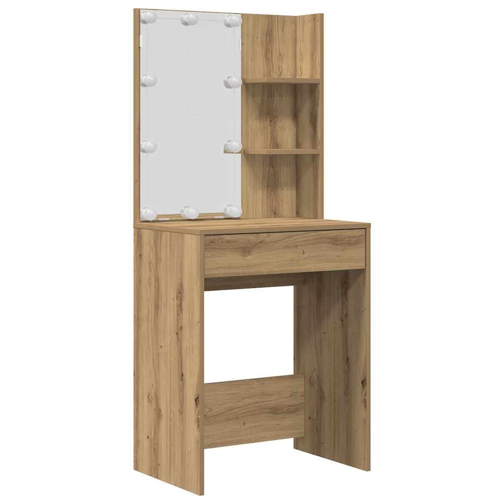 Kaptafelset Met Led-Verlichting Bewerkt Hout Artisanaal Eiken 60 x 40 x 140 cm