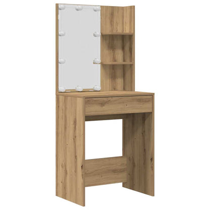 Kaptafelset Met Led-Verlichting Bewerkt Hout Artisanaal Eiken 60 x 40 x 140 cm