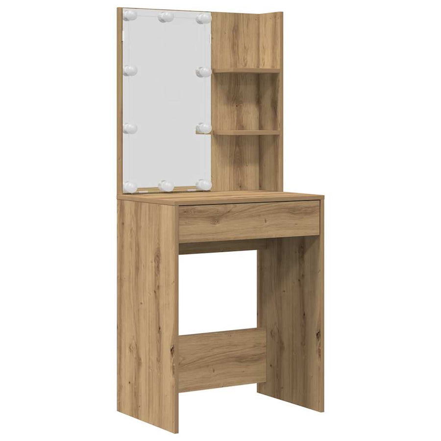 Kaptafelset Met Led-Verlichting Bewerkt Hout Artisanaal Eiken 60 x 40 x 140 cm