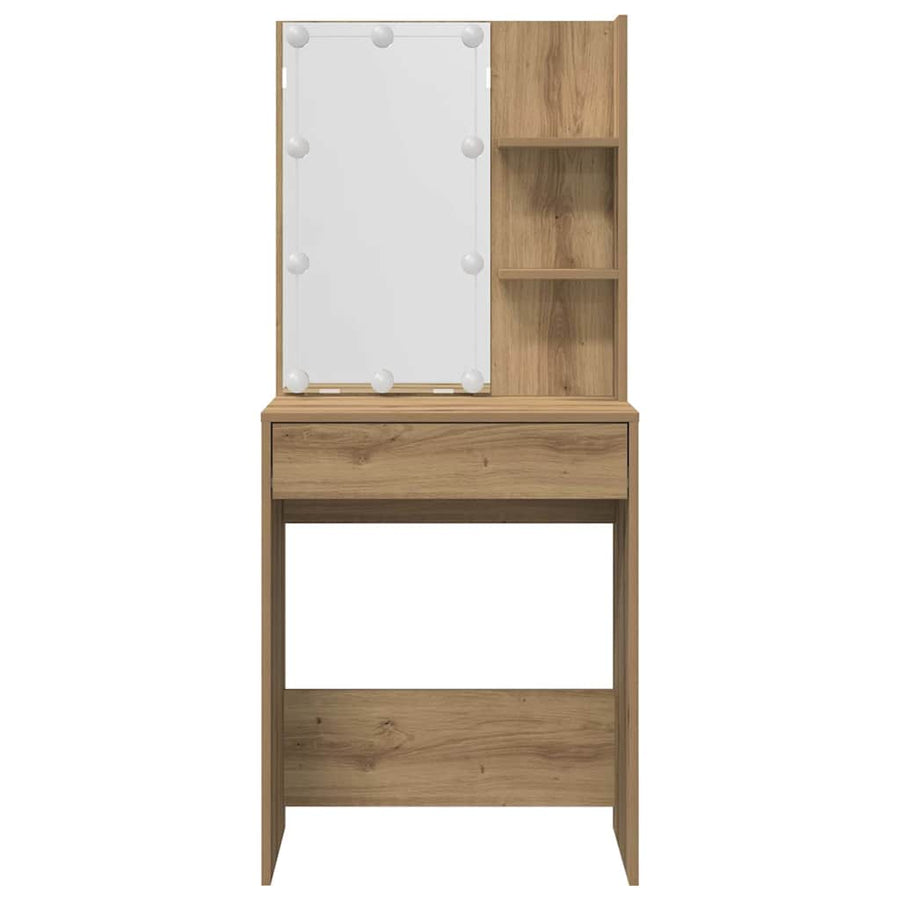 Kaptafelset Met Led-Verlichting Bewerkt Hout Artisanaal Eiken 60 x 40 x 140 cm