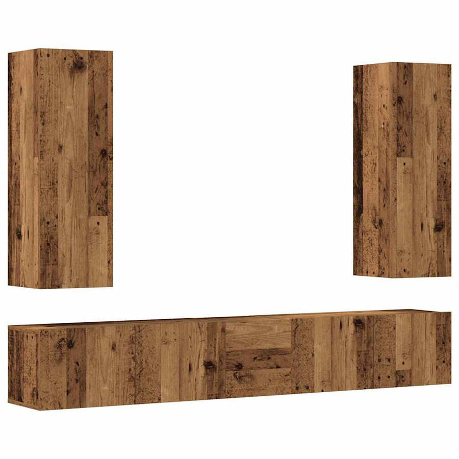 5-delig Tv-meubelset wandmontage bewerkt hout oud houtkleurig