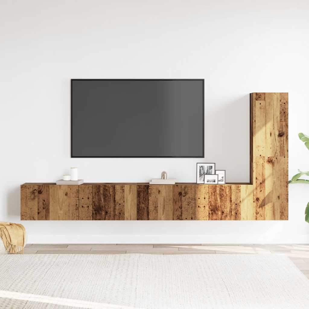 3-delig Tv-meubelset wandmontage bewerkt hout oud houtkleurig