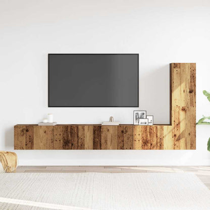 3-delig Tv-meubelset wandmontage bewerkt hout oud houtkleurig