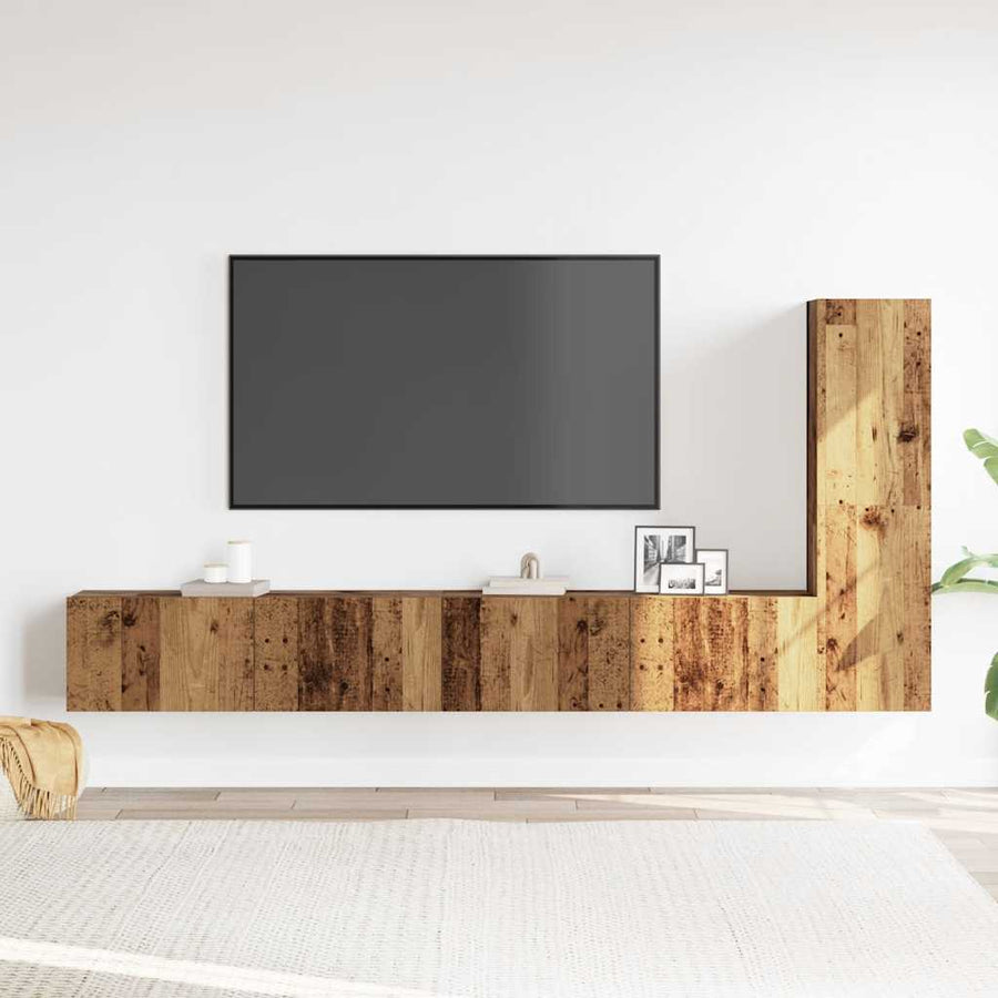 3-delig Tv-meubelset wandmontage bewerkt hout oud houtkleurig