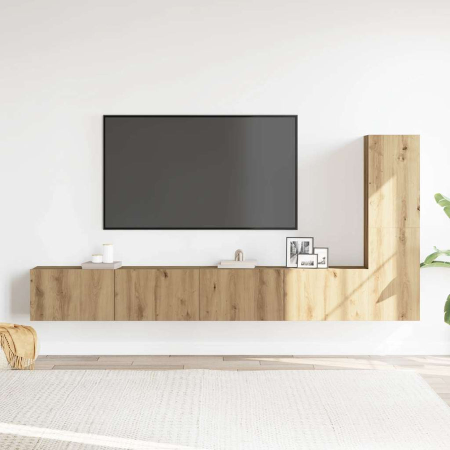 3-delig Tv-meubelset wandmontage bewerkt hout artisanaal eiken