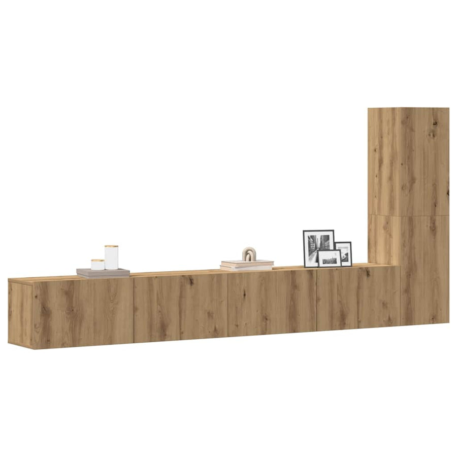 3-delig Tv-meubelset wandmontage bewerkt hout artisanaal eiken