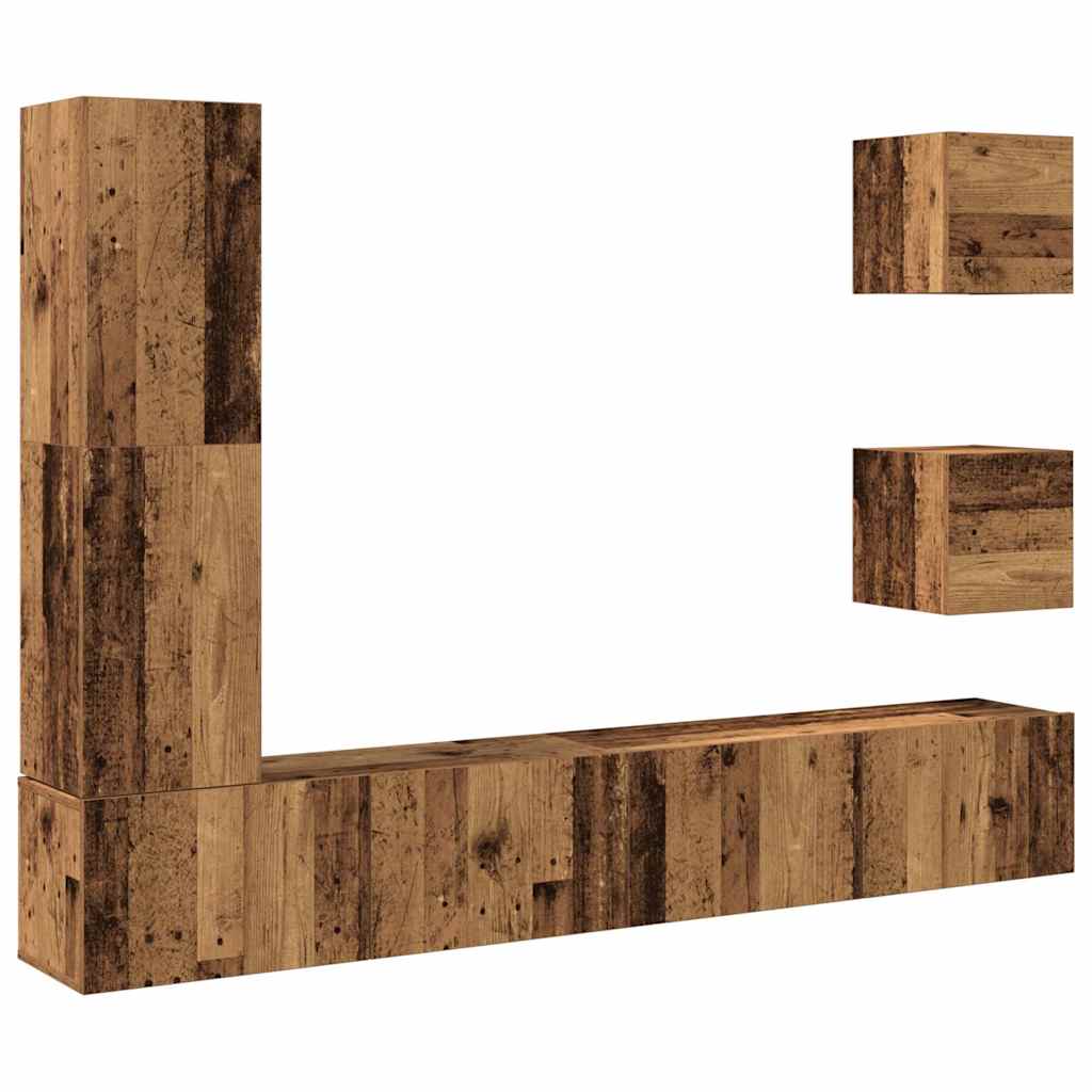 5-delig Tv-meubelset wandmontage bewerkt hout oud houtkleurig