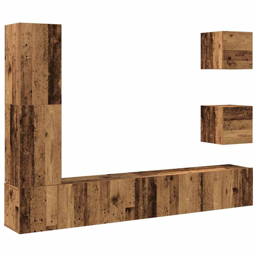 5-delig Tv-meubelset wandmontage bewerkt hout oud houtkleurig