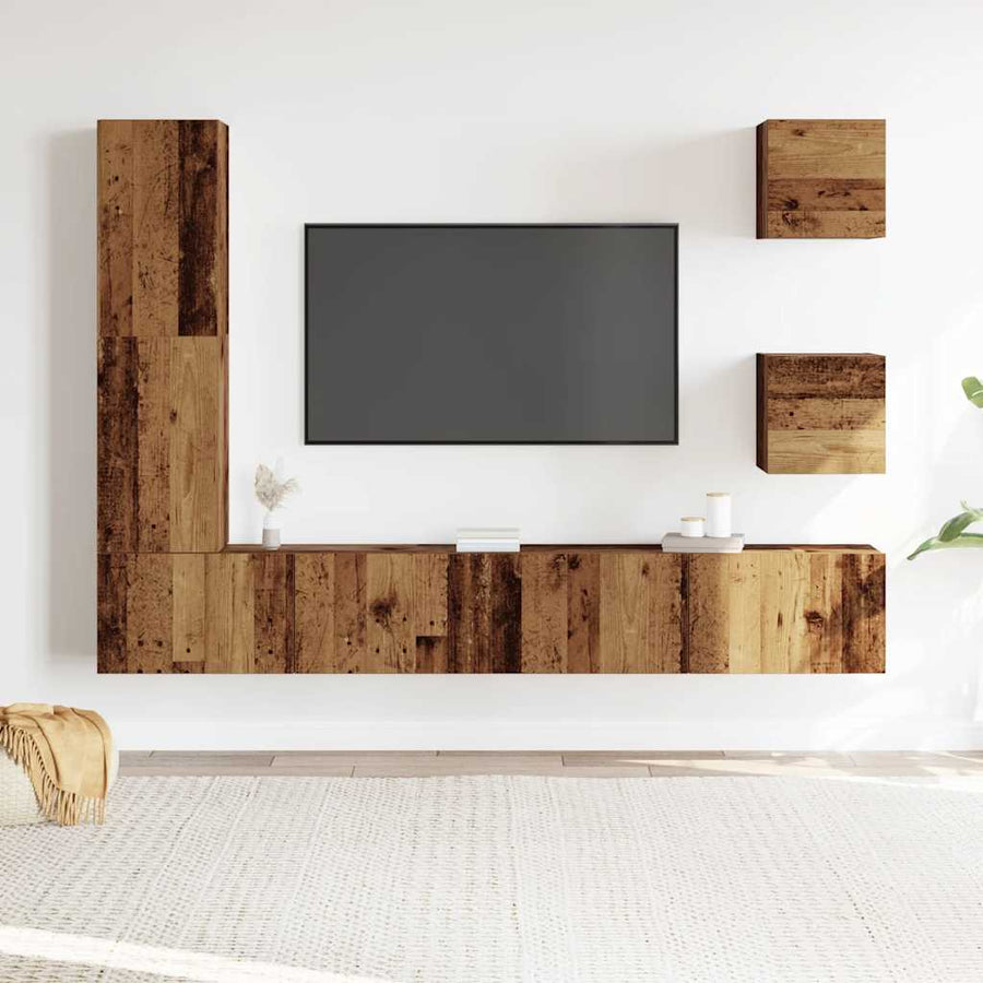 5-delig Tv-meubelset wandmontage bewerkt hout oud houtkleurig