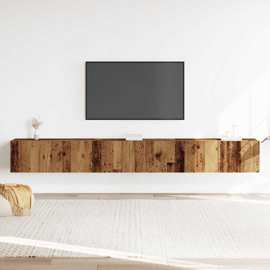 3-delig Tv-meubelset wandmontage bewerkt hout oud houtkleurig
