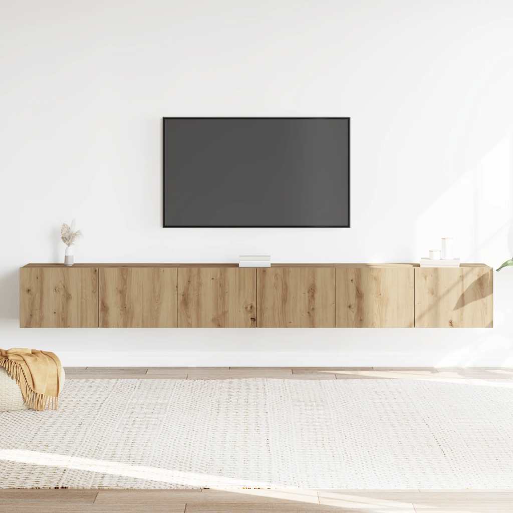 3-delig Tv-meubelset wandmontage bewerkt hout artisanaal eiken