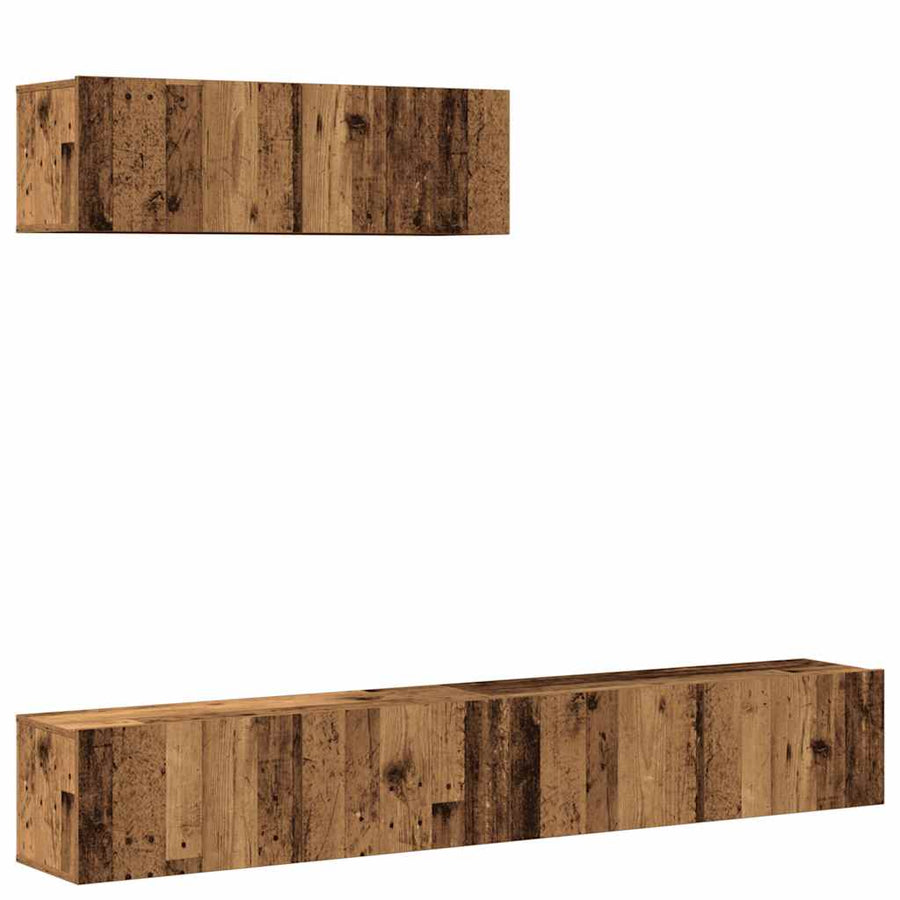 3-delig Tv-meubelset wandmontage bewerkt hout oud houtkleurig