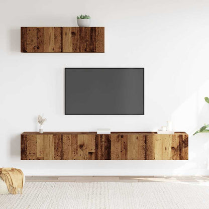 3-delig Tv-meubelset wandmontage bewerkt hout oud houtkleurig