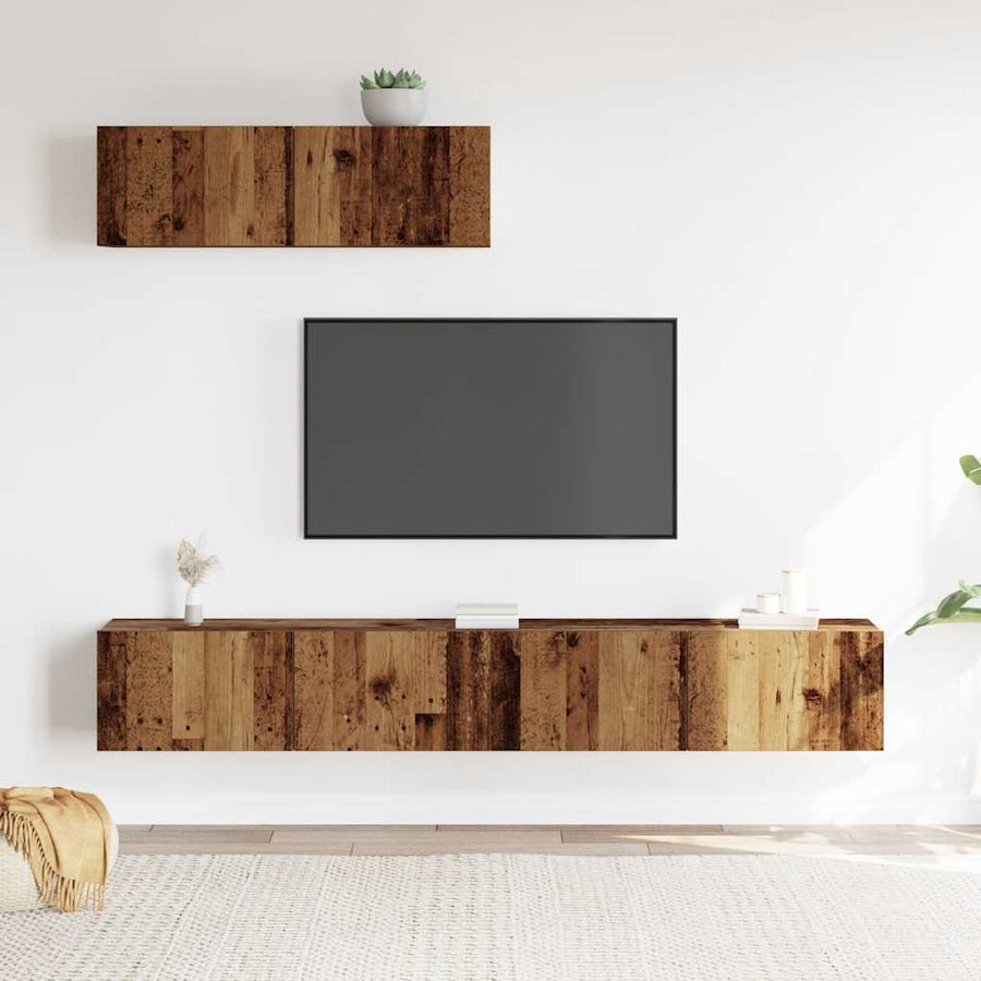 3-delig Tv-meubelset wandmontage bewerkt hout oud houtkleurig