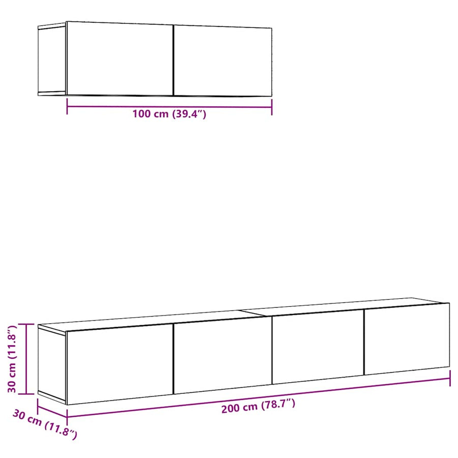 3-delig Tv-meubelset wandmontage bewerkt hout oud houtkleurig