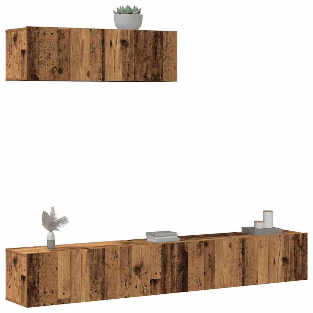 3-delig Tv-meubelset wandmontage bewerkt hout oud houtkleurig