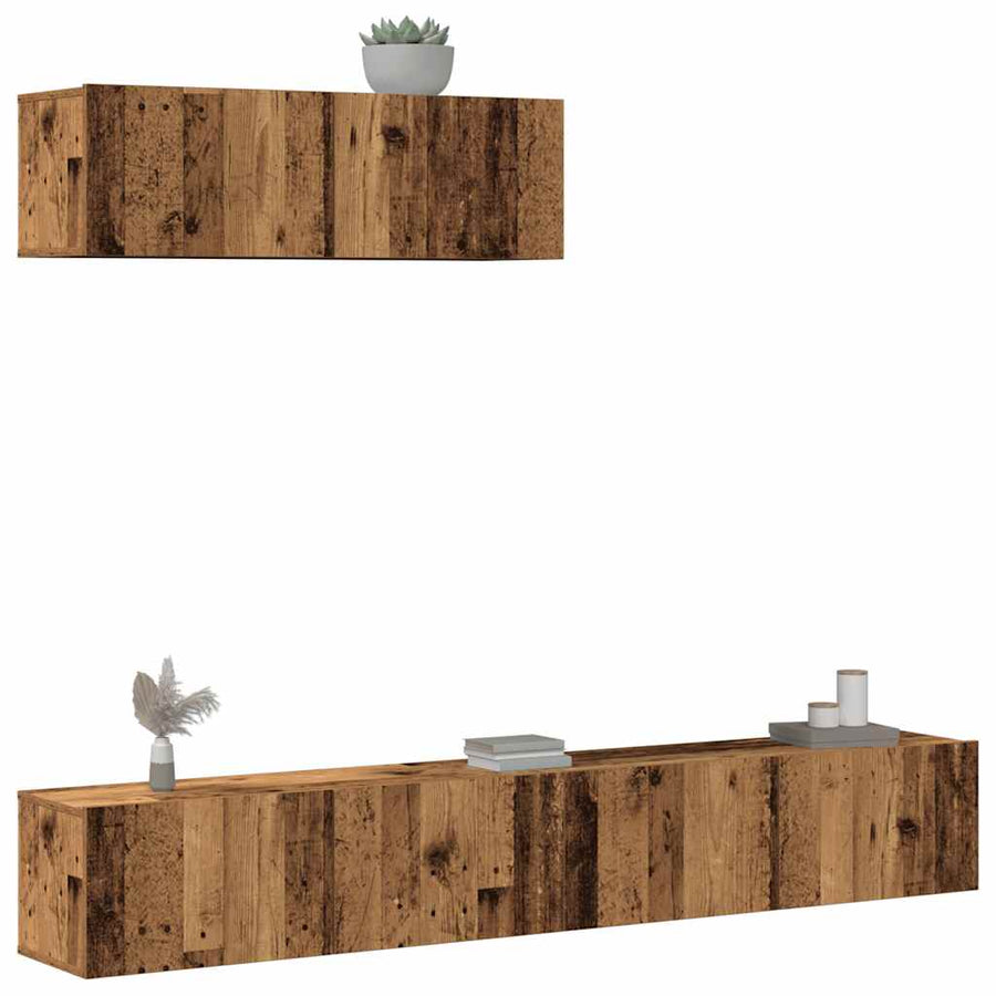 3-delig Tv-meubelset wandmontage bewerkt hout oud houtkleurig