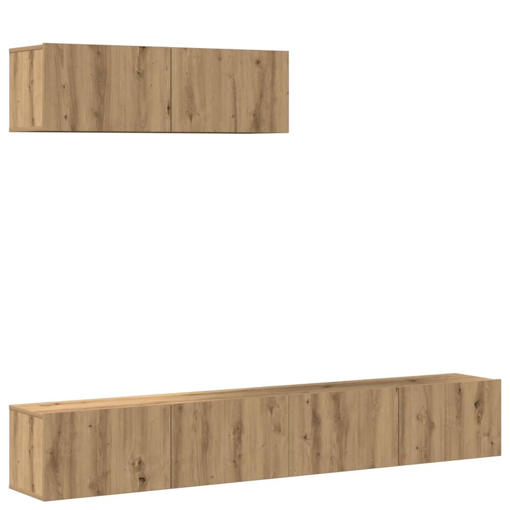 3-delig Tv-meubelset wandmontage bewerkt hout artisanaal eiken