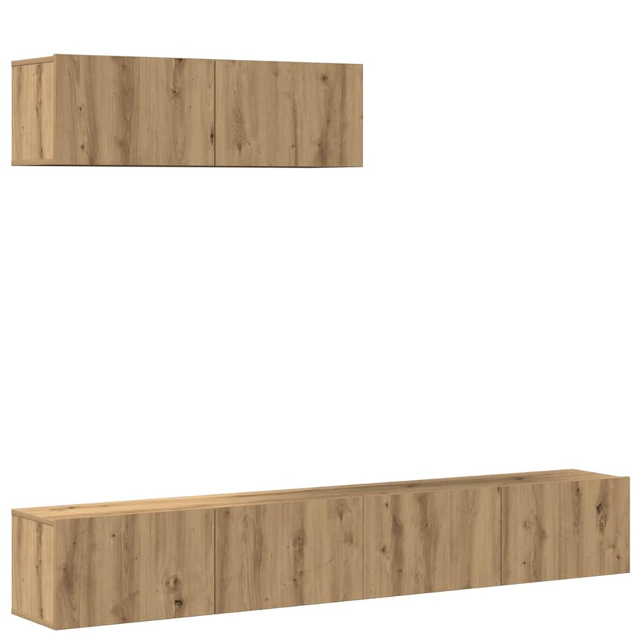 3-delig Tv-meubelset wandmontage bewerkt hout artisanaal eiken