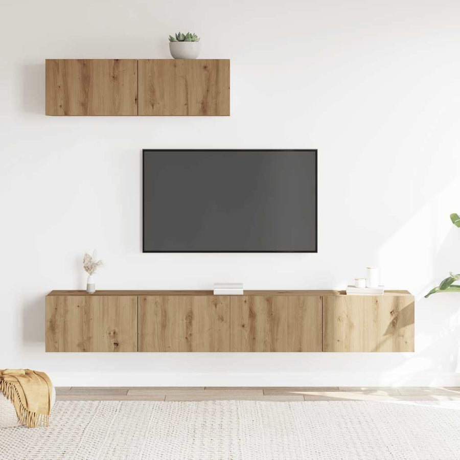 3-delig Tv-meubelset wandmontage bewerkt hout artisanaal eiken