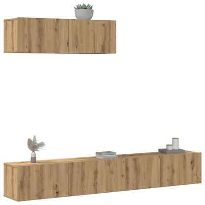 3-delig Tv-meubelset wandmontage bewerkt hout artisanaal eiken