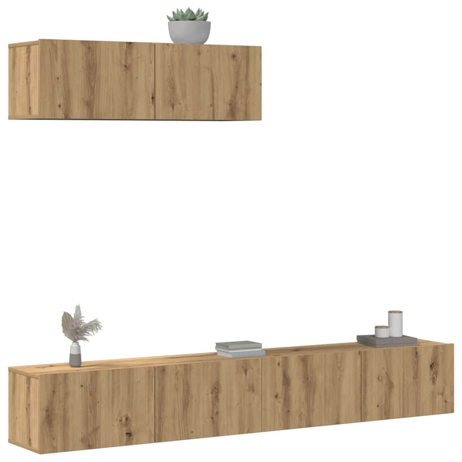 3-delig Tv-meubelset wandmontage bewerkt hout artisanaal eiken