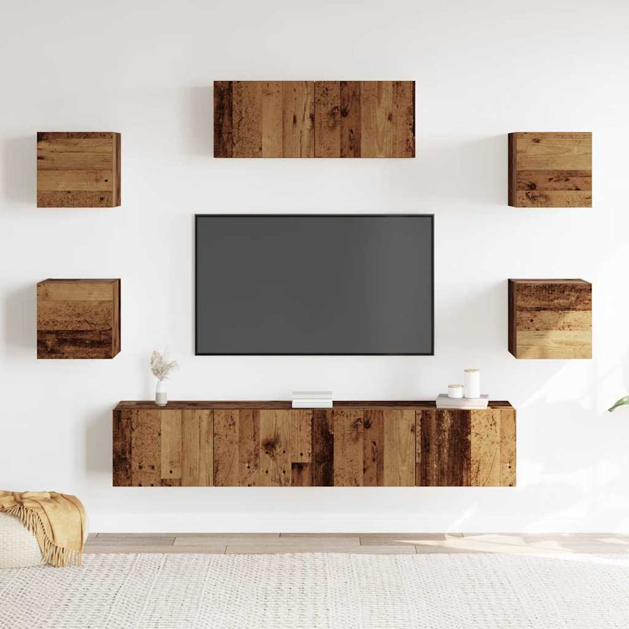 5-delig Tv-meubelset wandmontage oud houtkleurig