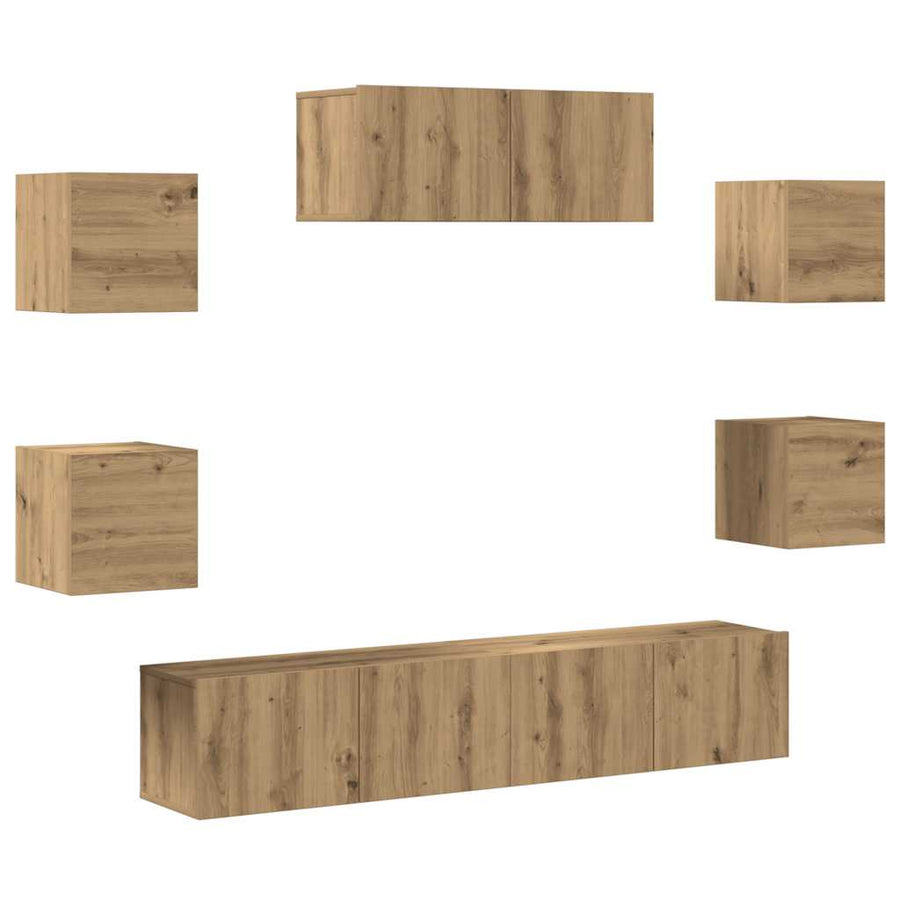 7-Delig Tv-Meubelset Wandmontage Artisanaal Eiken 80 cm