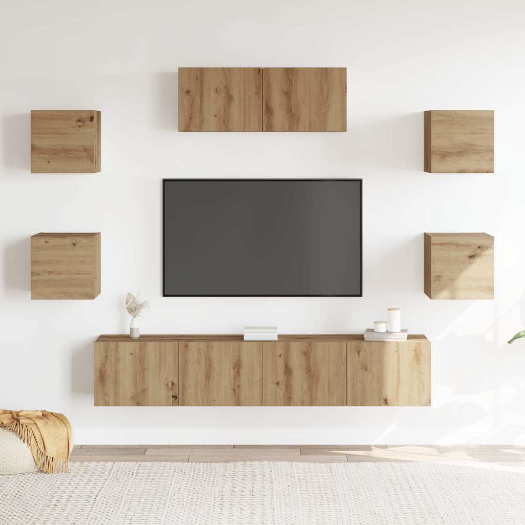 7-Delig Tv-Meubelset Wandmontage Artisanaal Eiken 80 cm