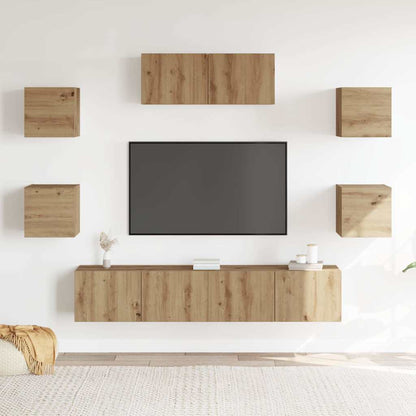 7-Delig Tv-Meubelset Wandmontage Artisanaal Eiken 80 cm
